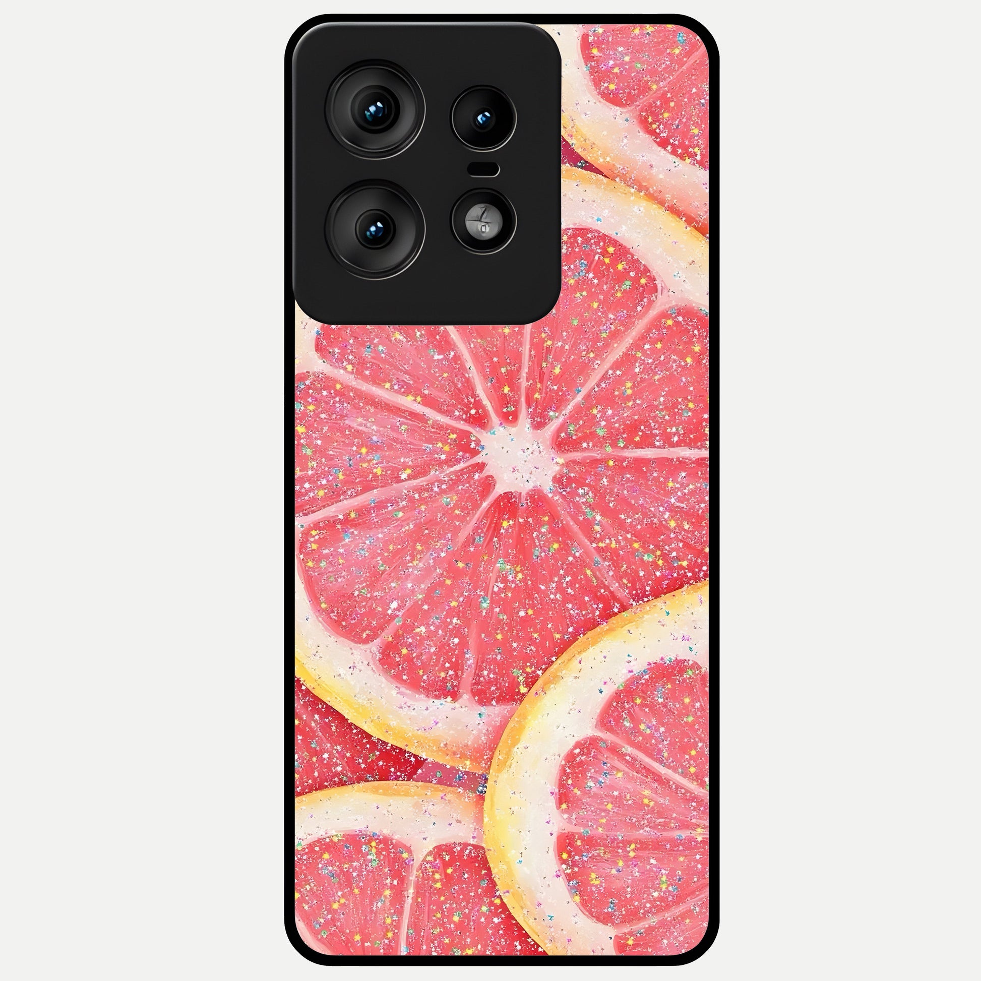  Glitter Grapefruit Glass Case For Moto Edge50 Pro back cover – full design glossy printed glass finish