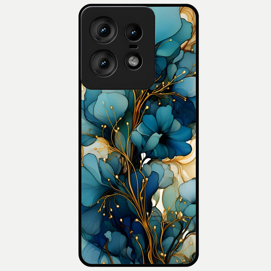  Golden Bloom Symphony Glass Case For Moto Edge50 Pro back cover – full design glossy printed glass finish