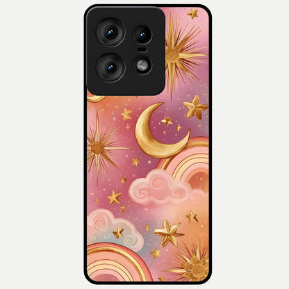  Golden Celestial Dreams Glass Case For Moto Edge50 Pro back cover – full design glossy printed glass finish