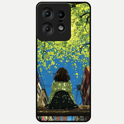 Golden Leaves Glow Glass Case For Moto Edge50 Pro back cover – full design glossy printed glass finish