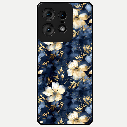  Golden Midnight Bloom Glass Case For Moto Edge50 Pro back cover – full design glossy printed glass finish
