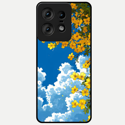  Golden Petal Sky Glass Case For Moto Edge50 Pro back cover – full design glossy printed glass finish