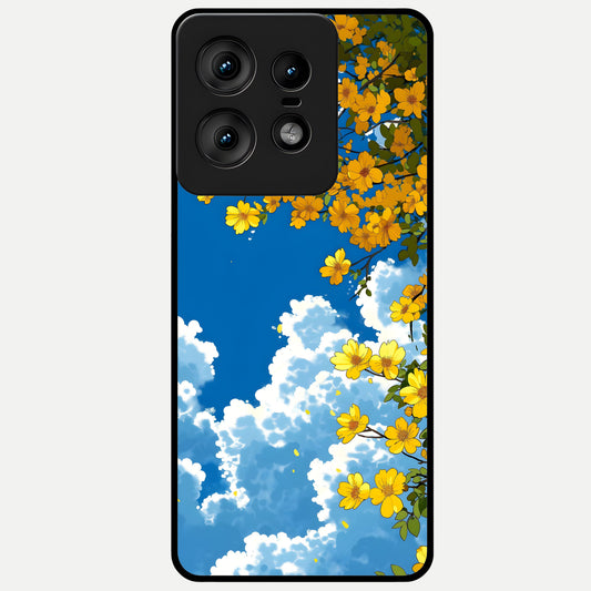  Golden Petal Sky Glass Case For Moto Edge50 Pro back cover – full design glossy printed glass finish