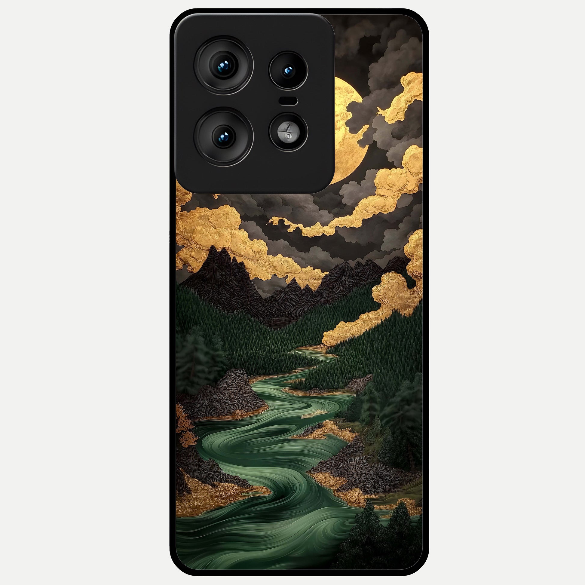  Golden River Moon Glass Case For Moto Edge50 Pro back cover – full design glossy printed glass finish