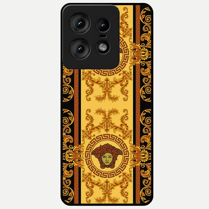  Golden Royal Heritage Glass Case For Moto Edge50 Pro back cover – full design glossy printed glass finish