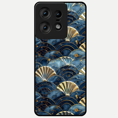  Golden Wave Luxe Glass Case For Moto Edge50 Pro back cover – full design glossy printed glass finish