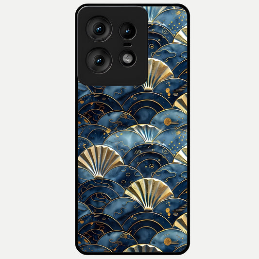  Golden Wave Luxe Glass Case For Moto Edge50 Pro back cover – full design glossy printed glass finish