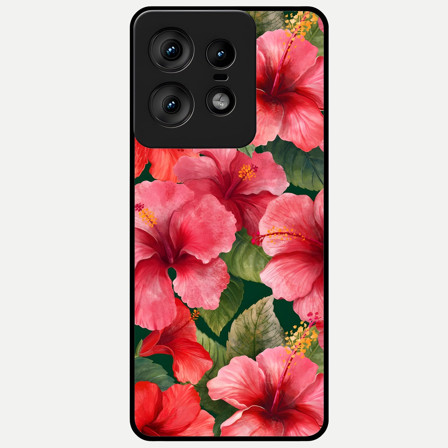  Hibiscus Pattern Glass Case For Moto Edge50 Pro back cover – full design glossy printed glass finish