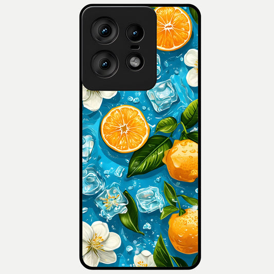  Ice Cube With Orange Glass Case For Moto Edge50 Pro back cover – full design glossy printed glass finish