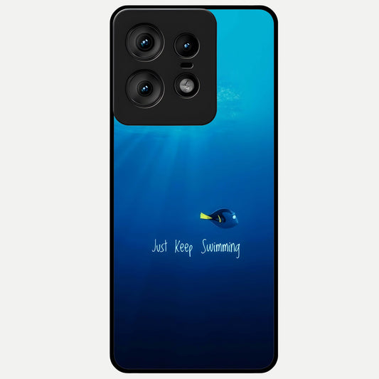  Just Keep Swimming Glass Case For Moto Edge50 Pro back cover – full design glossy printed glass finish