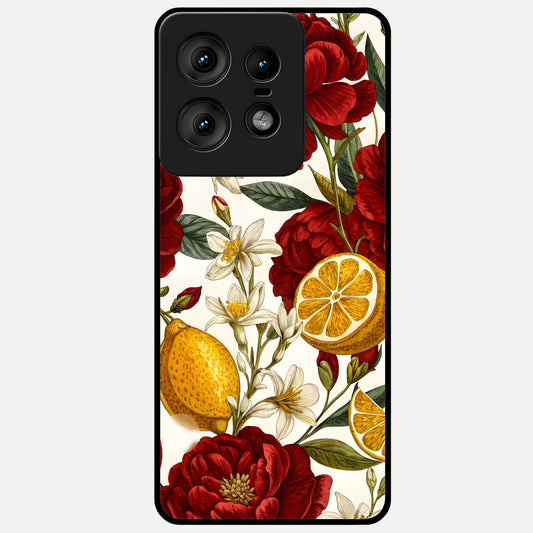  Lemon Rose Charm Glass Case For Moto Edge50 Pro back cover – full design glossy printed glass finish