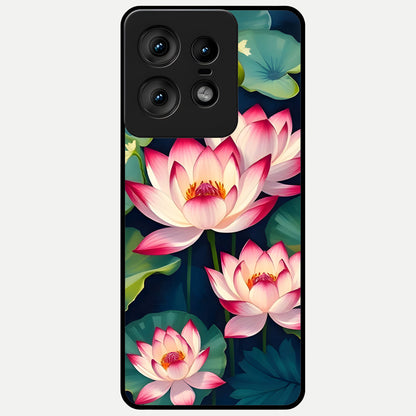  Lotus Dream Serenity Glass Case For Moto Edge50 Pro back cover – full design glossy printed glass finish