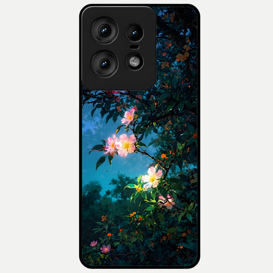  Midnight Bloom Glow Glass Case For Moto Edge50 Pro back cover – full design glossy printed glass finish