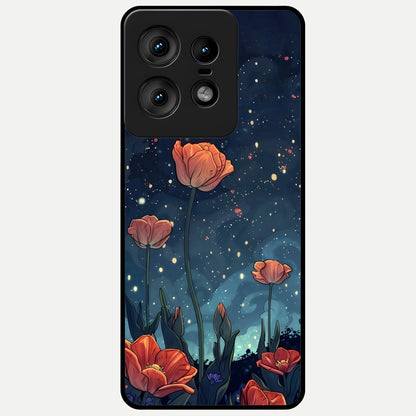  Midnight Tulip Glow Glass Case For Moto Edge50 Pro back cover – full design glossy printed glass finish