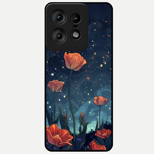  Midnight Tulip Glow Glass Case For Moto Edge50 Pro back cover – full design glossy printed glass finish