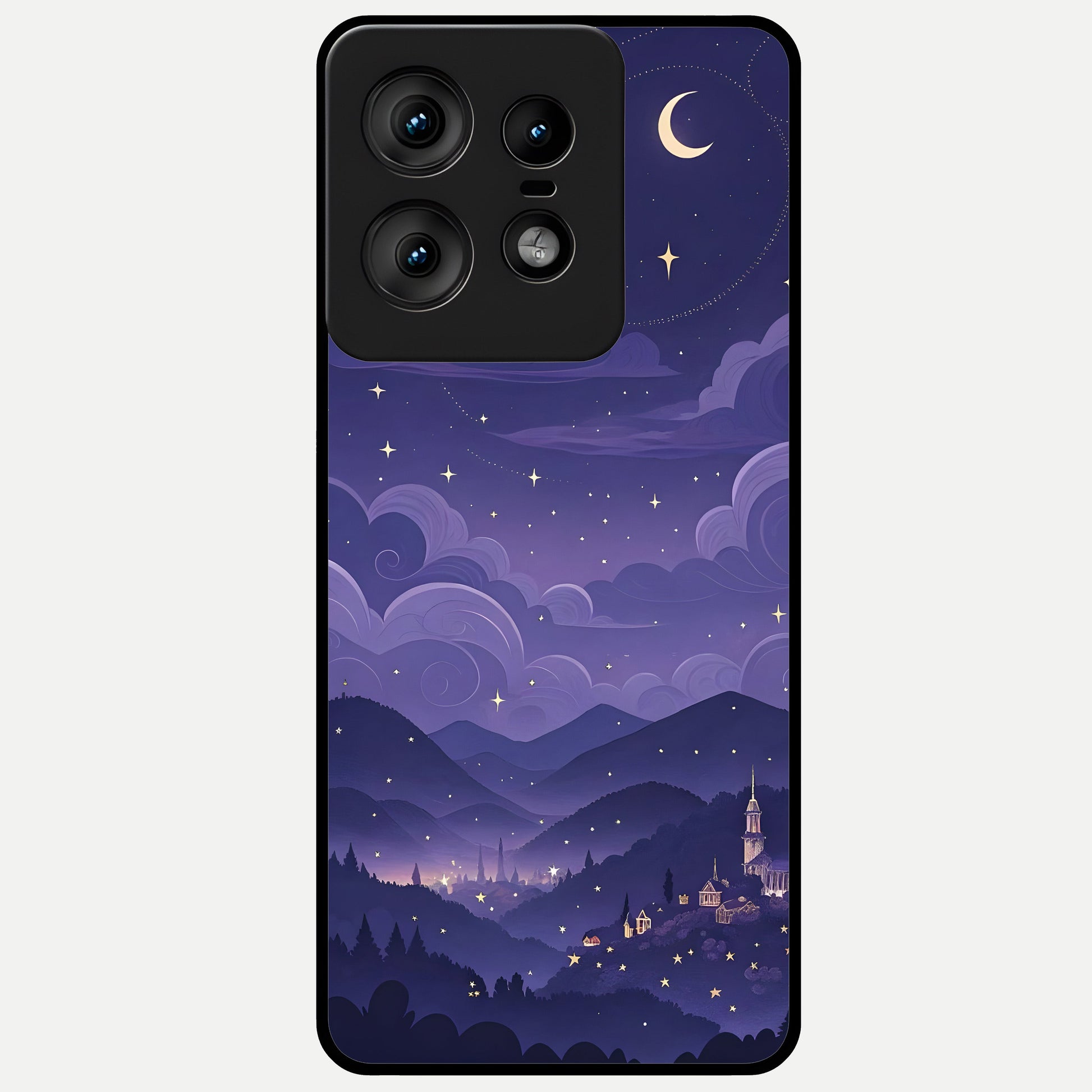 Minimal Night View Glass Case For Moto Edge50 Pro back cover – full design glossy printed glass finish