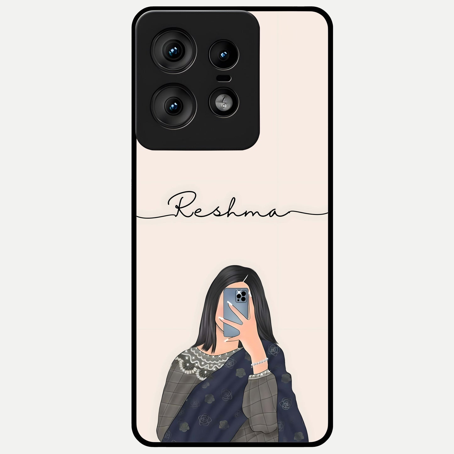  Mirror Mood Muse With Custom Name Glass Case For Moto Edge50 Pro back cover – full design glossy printed glass finish