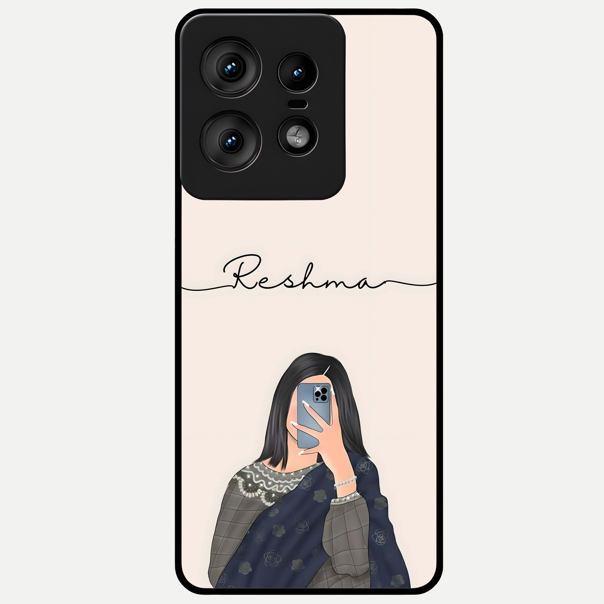  Mirror Mood Muse With Custom Name Glass Case For Moto Edge50 Pro back cover – full design glossy printed glass finish