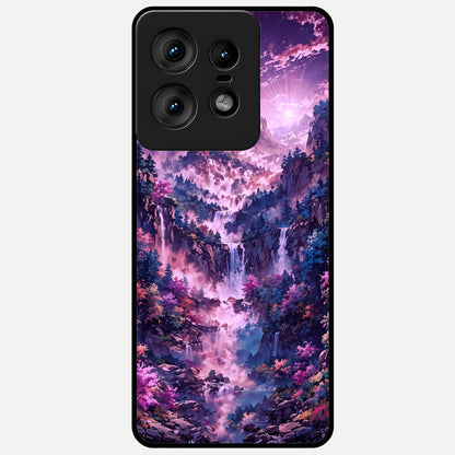  Mystic Cascade Peaks Glass Case For Moto Edge50 Pro back cover – full design glossy printed glass finish
