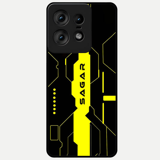  Neon CYBERPUNK Custom Name Glass Case For Moto Edge50 Pro back cover – full design glossy printed glass finish