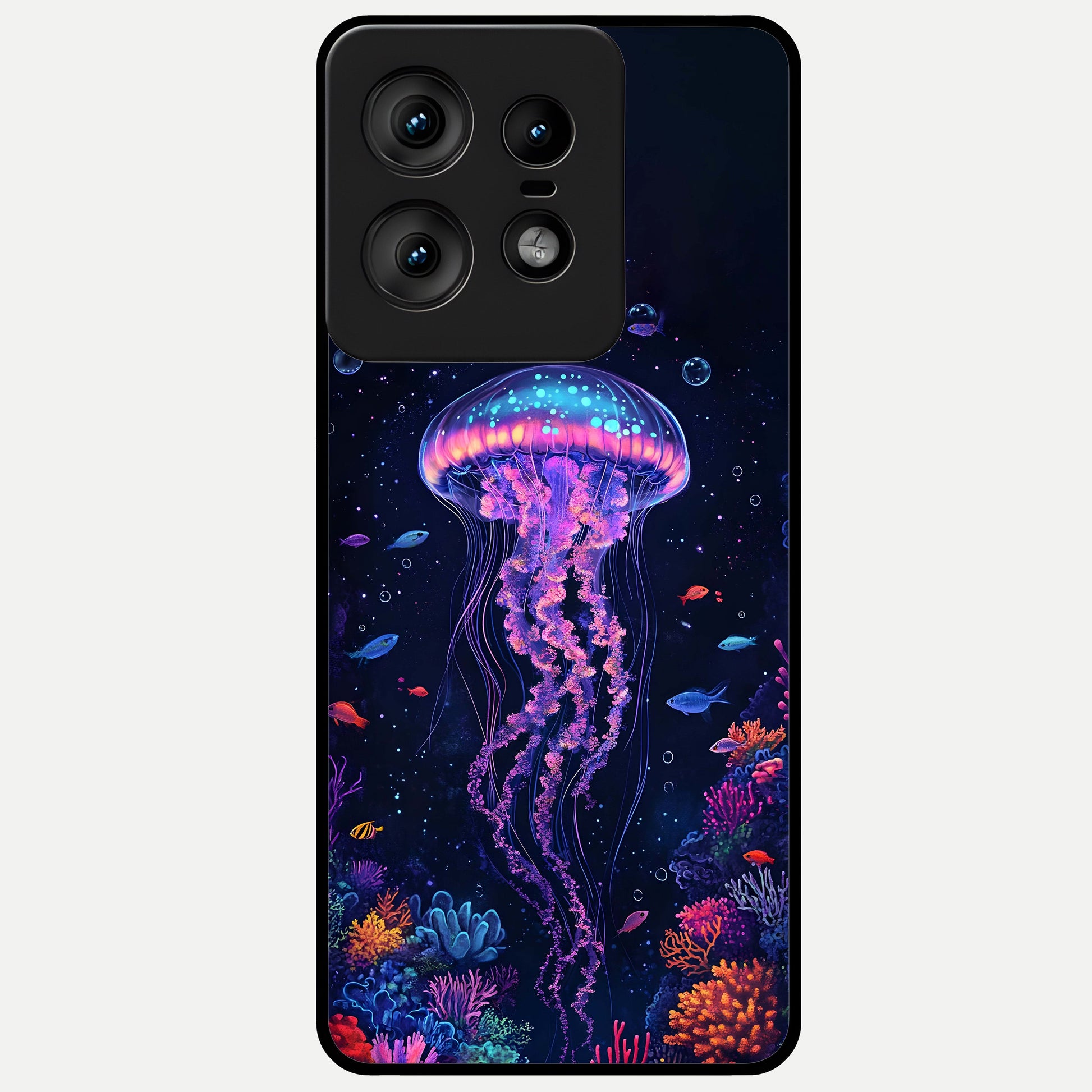  Neon Jellyfish Glass Case For Moto Edge50 Pro back cover – full design glossy printed glass finish