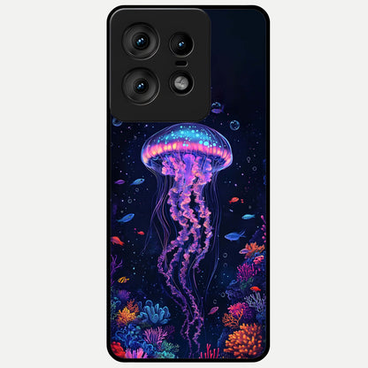  Neon Jellyfish Glass Case For Moto Edge50 Pro back cover – full design glossy printed glass finish