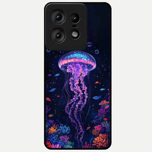  Neon Jellyfish Glass Case For Moto Edge50 Pro back cover – full design glossy printed glass finish