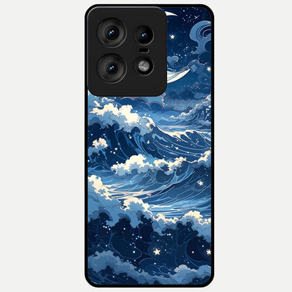  Ocean Moon Waves Glass Case For Moto Edge50 Pro back cover – full design glossy printed glass finish