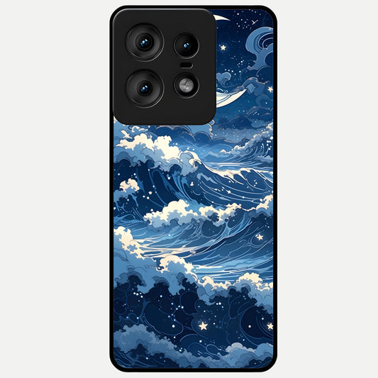  Ocean Moon Waves Glass Case For Moto Edge50 Pro back cover – full design glossy printed glass finish