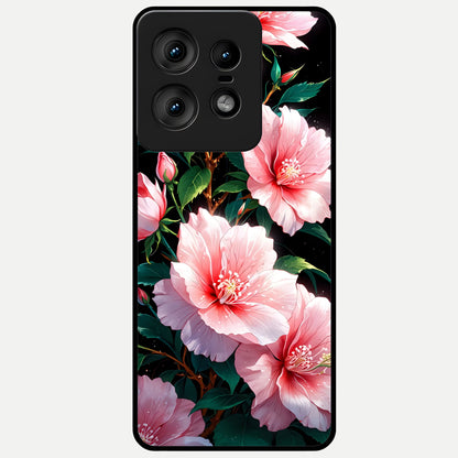  Peach Flower Glass Case For Moto Edge50 Pro back cover – full design glossy printed glass finish