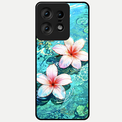  Pink Flowers in Water Glass Case For Moto Edge50 Pro back cover – full design glossy printed glass finish