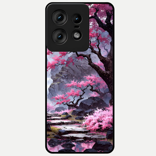 Pink Sunflower Glow Glass Case For Moto Edge50 Pro back cover – full design glossy printed glass finish