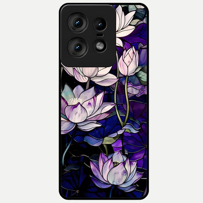  Purple Lotus Pattern Glass Case For Moto Edge50 Pro back cover – full design glossy printed glass finish