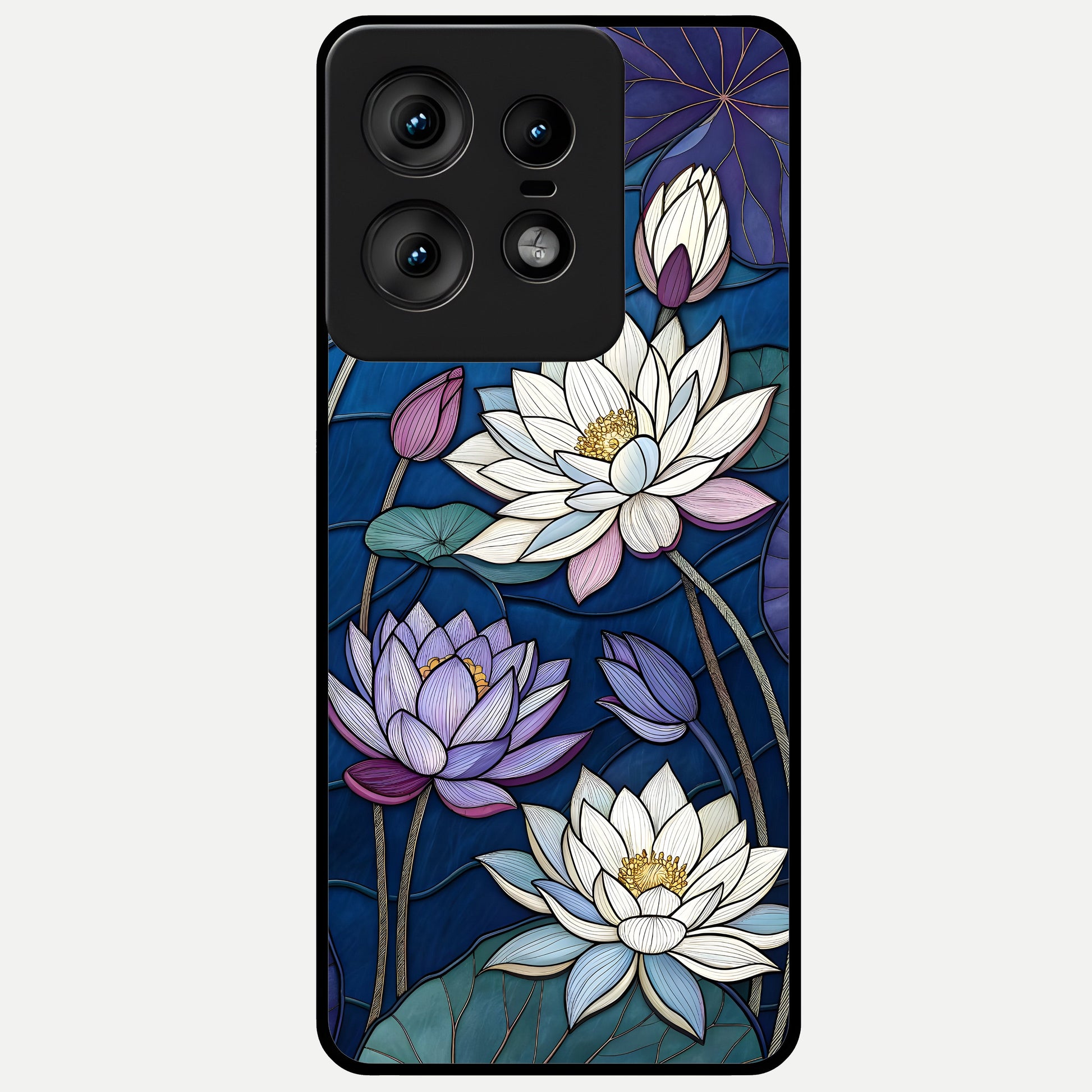  Purple Lotus Stained Glass Case For Moto Edge50 Pro back cover – full design glossy printed glass finish