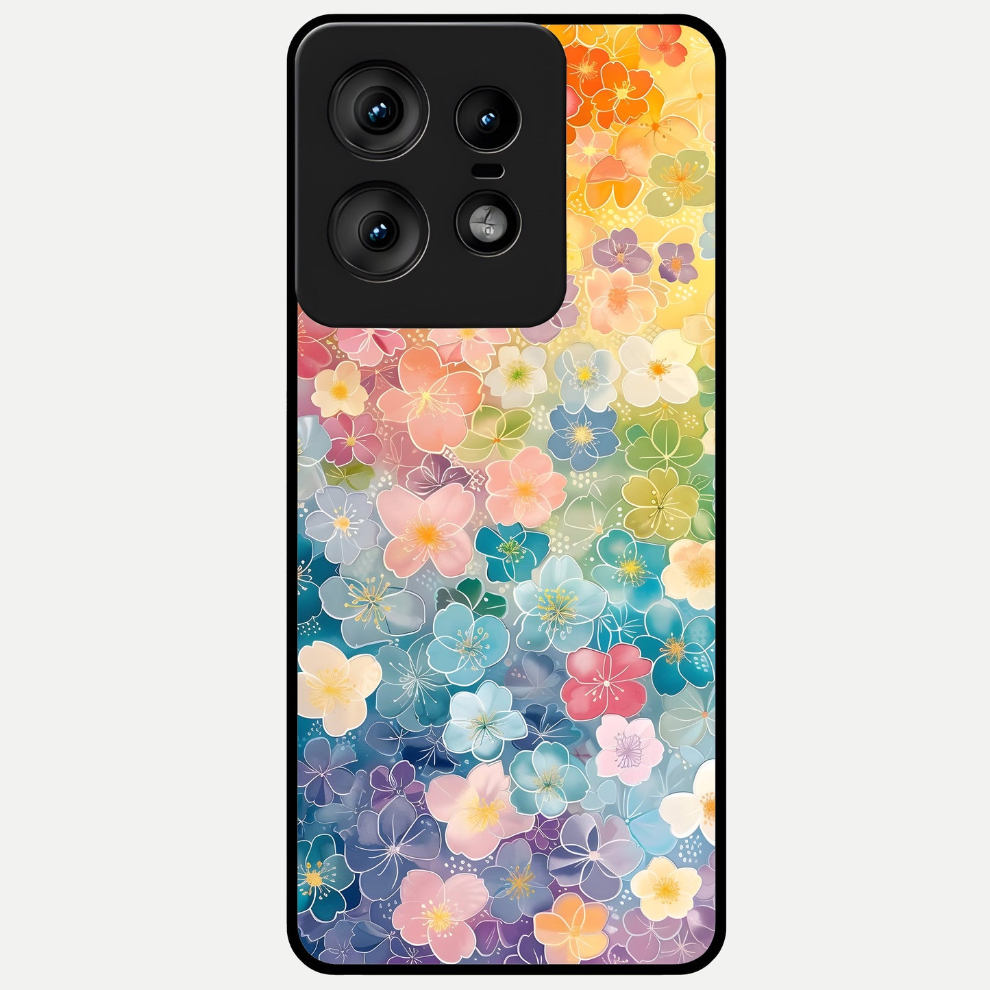  Rainbow Blossom Burst Glass Case For Moto Edge50 Pro back cover – full design glossy printed glass finish