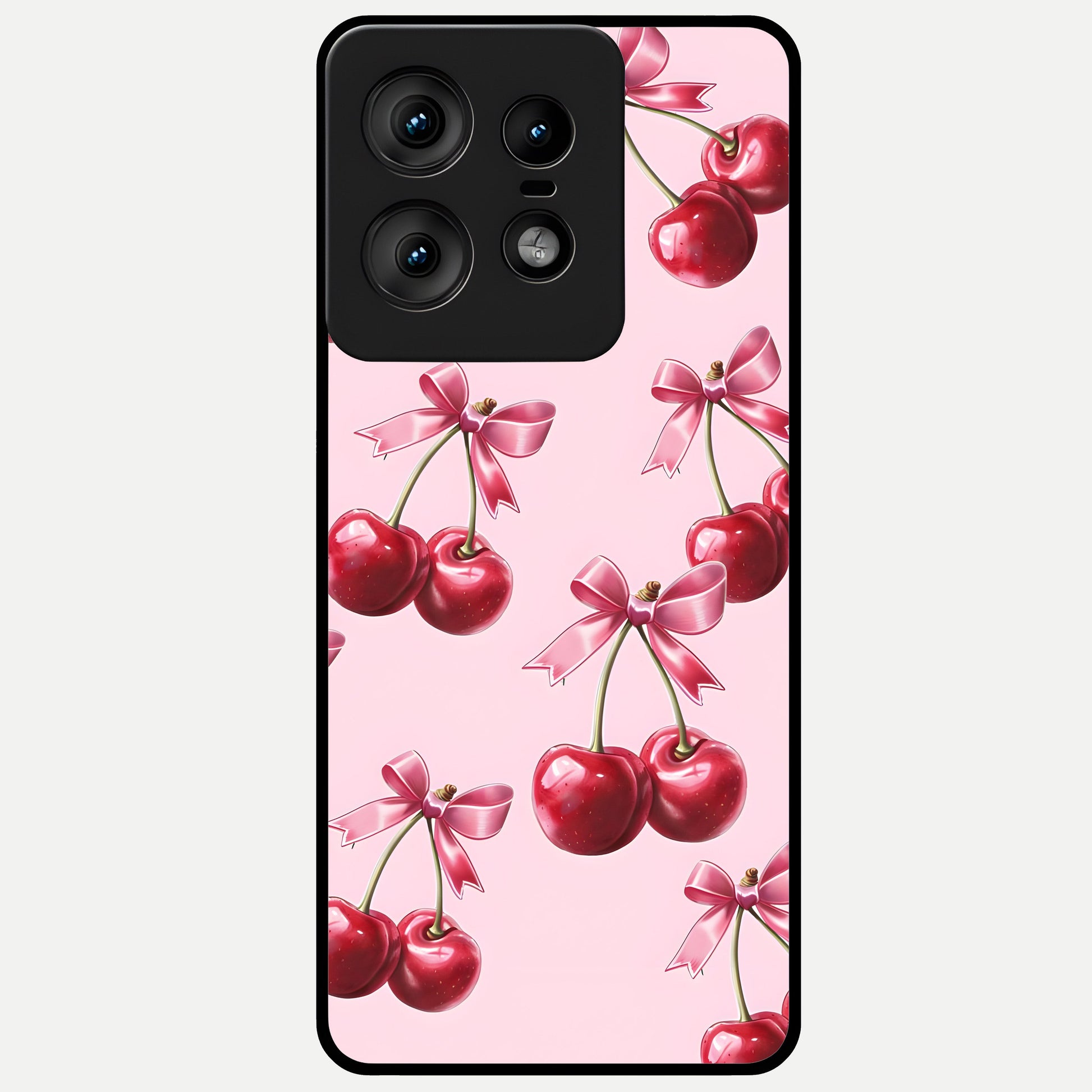  Red Cherries Pattern Glass Case For Moto Edge50 Pro back cover – full design glossy printed glass finish