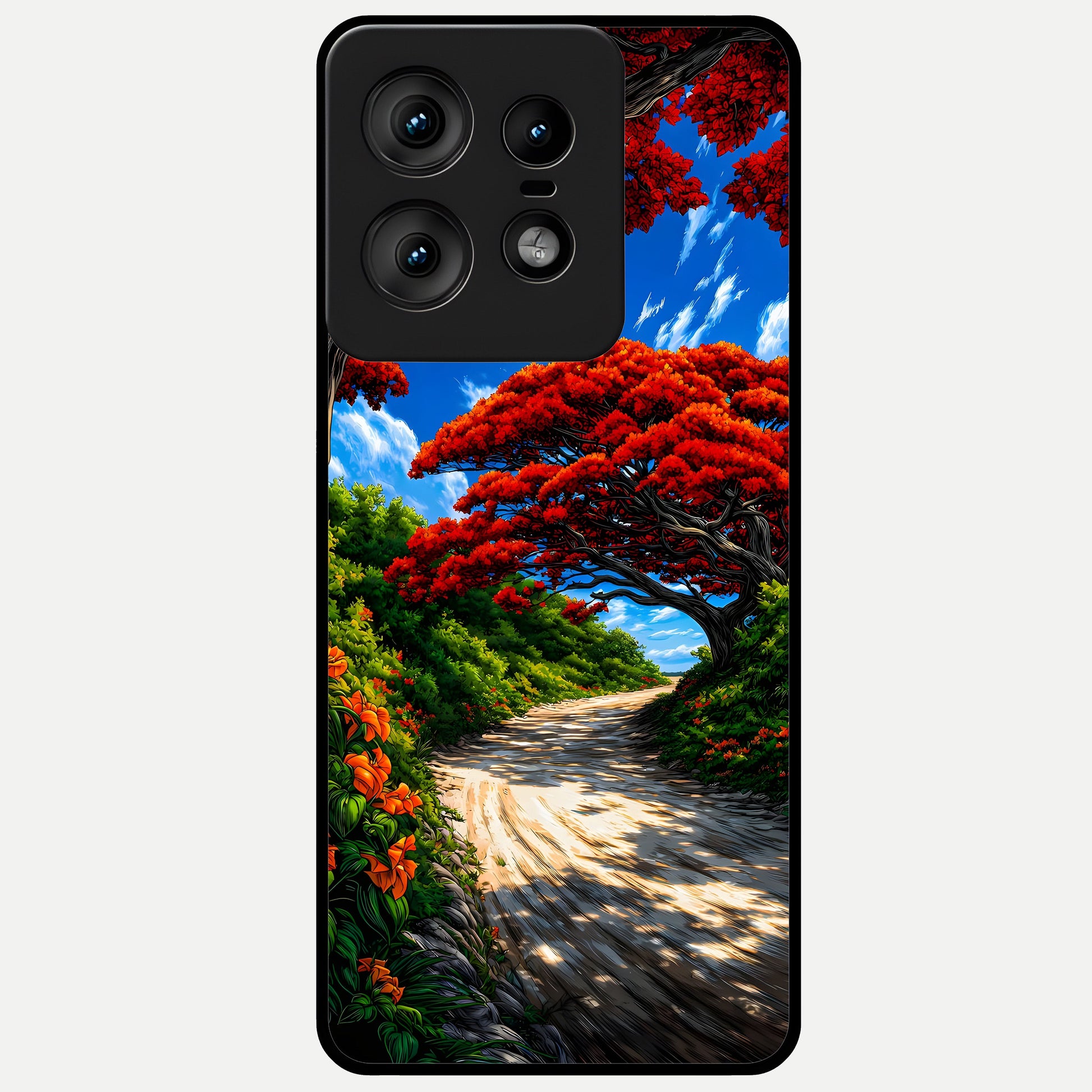  Red Trees Pathway Glass Case For Moto Edge50 Pro back cover – full design glossy printed glass finish