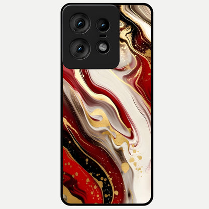  Red And White Marble Glass Case For Moto Edge50 Pro back cover – full design glossy printed glass finish