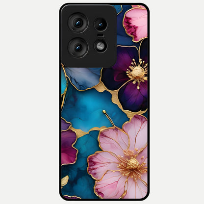  Sparkle Floral Glass Case For Moto Edge50 Pro back cover – full design glossy printed glass finish