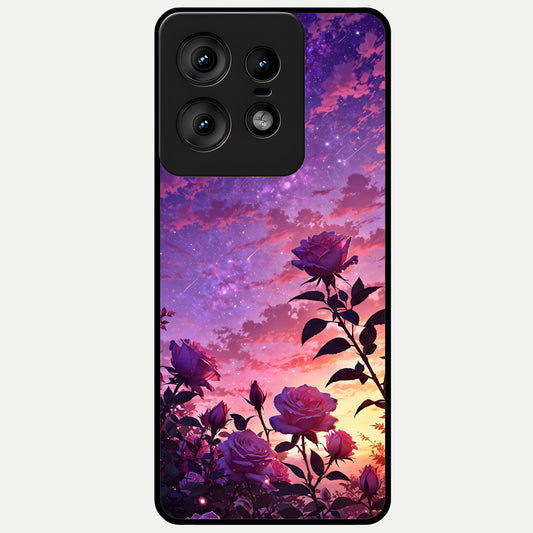  Starlit Rose Twilight Glass Case For Moto Edge50 Pro back cover – full design glossy printed glass finish