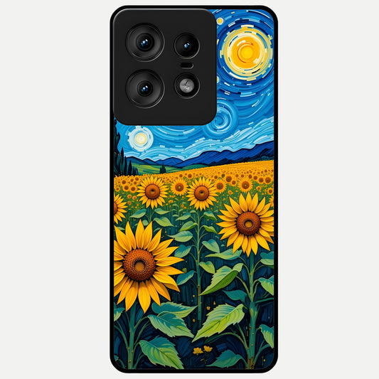  Starry Sunflower Dreams Glass Case For Moto Edge50 Pro back cover – full design glossy printed glass finish