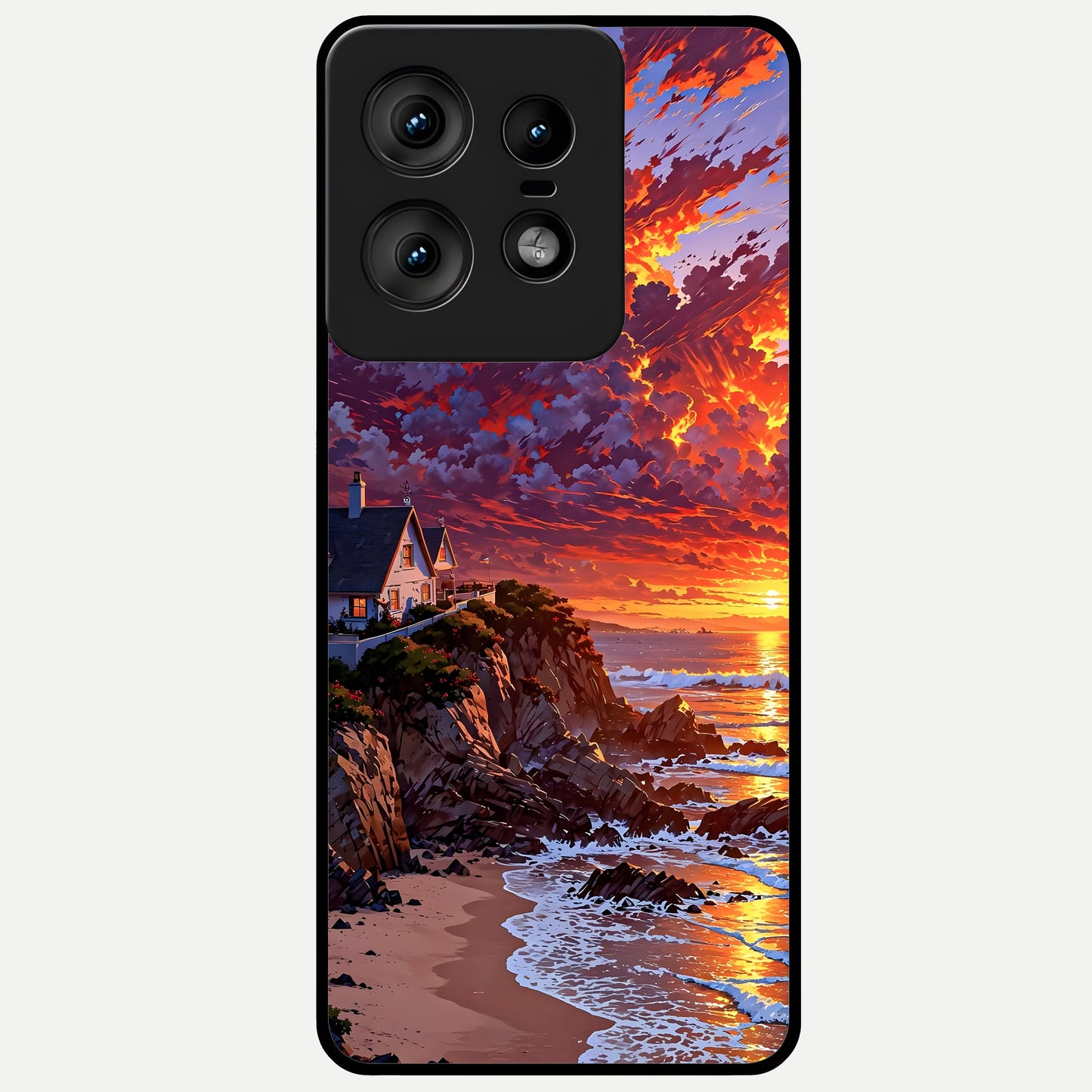  Sunset House By Sea Glass Case For Moto Edge50 Pro back cover – full design glossy printed glass finish