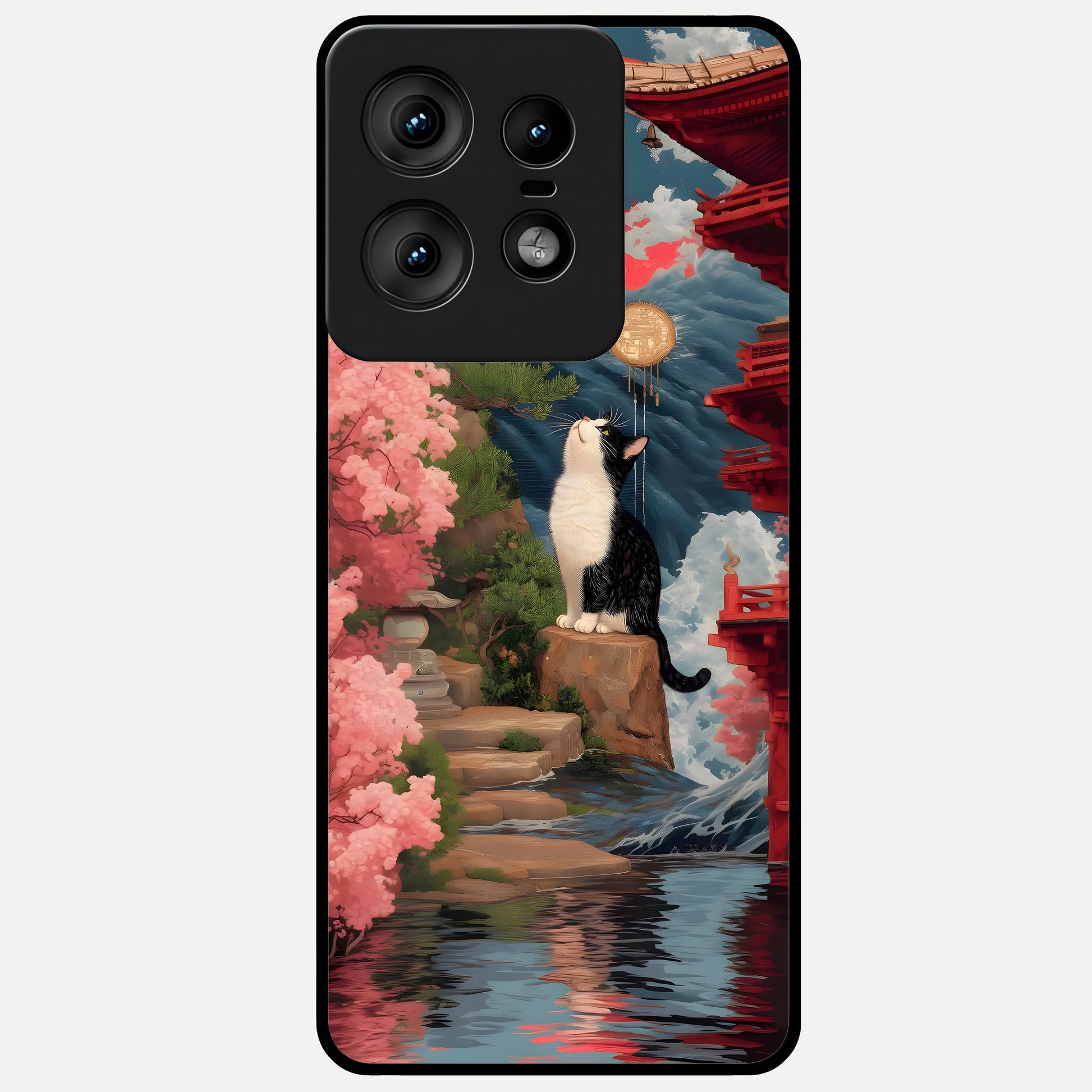 Temple Cat Scenery Glass Case For Moto Edge50 Pro back cover – full design glossy printed glass finish