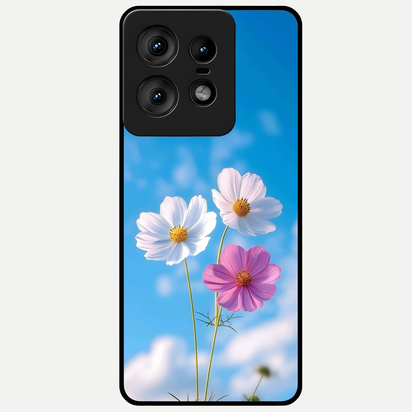  Tripple Flowers With Sky Glass Case For Moto Edge50 Pro back cover – full design glossy printed glass finish
