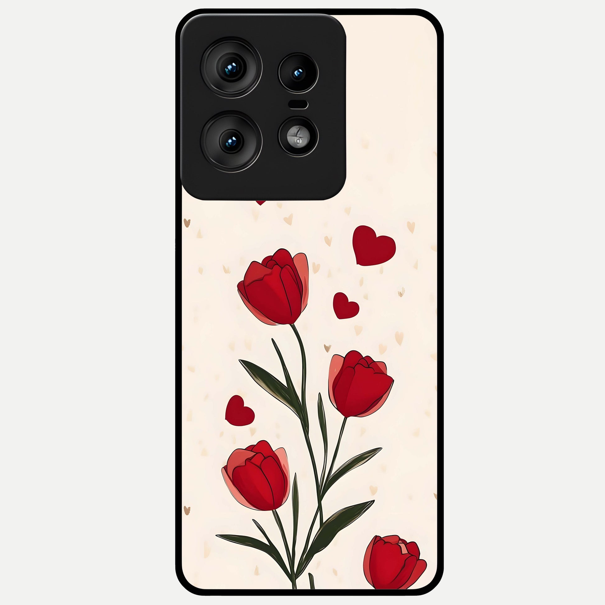  Tulip With Heart Glass Case For Moto Edge50 Pro back cover – full design glossy printed glass finish