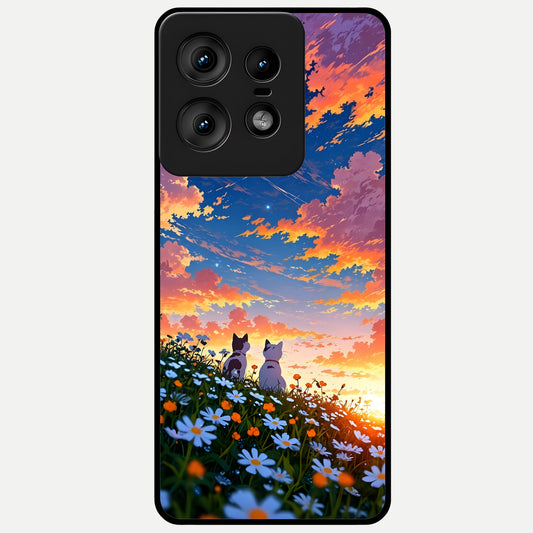  Two Cats Friends Glass Case For Moto Edge50 Pro back cover – full design glossy printed glass finish