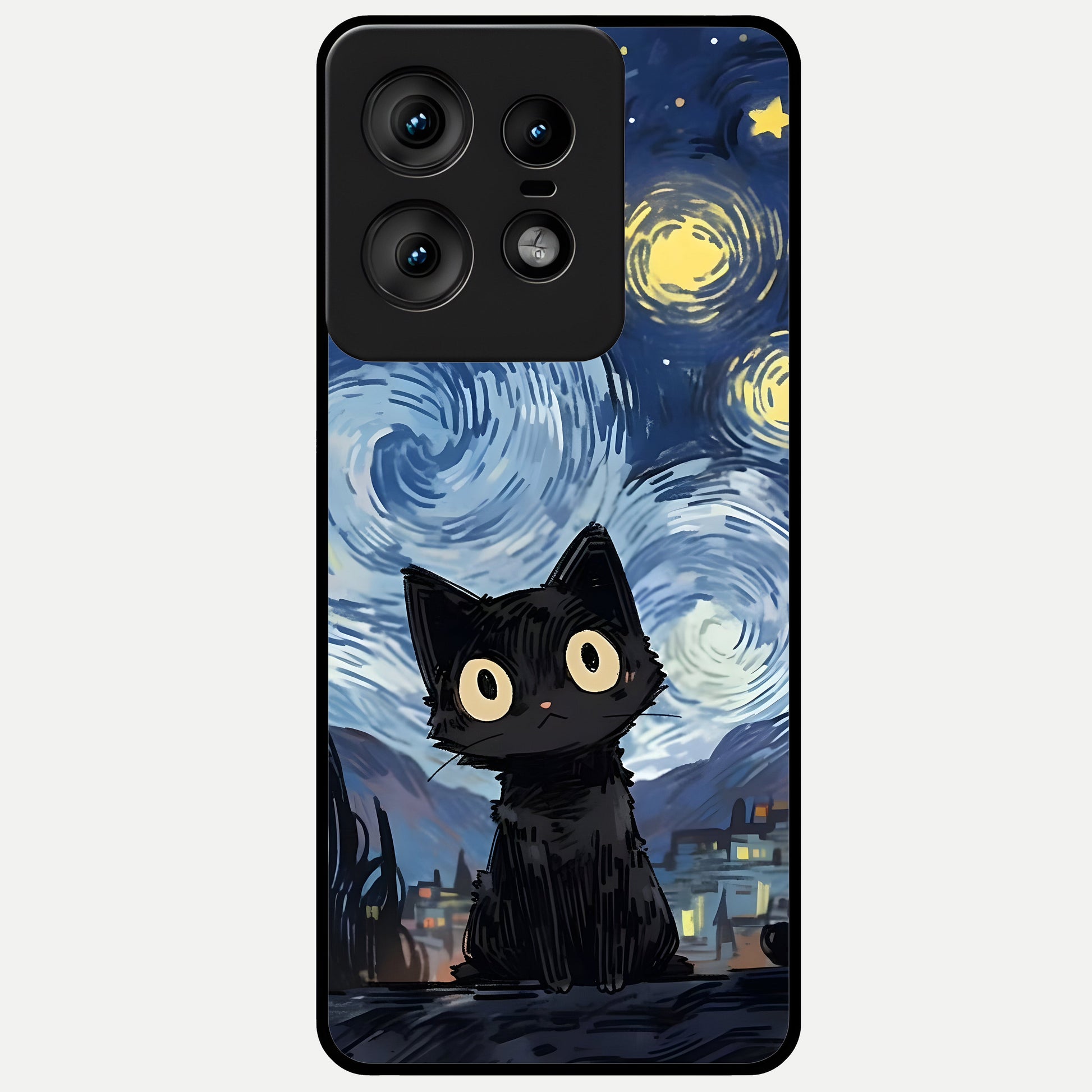  Van Gogh Cat Glass Case For Moto Edge50 Pro back cover – full design glossy printed glass finish