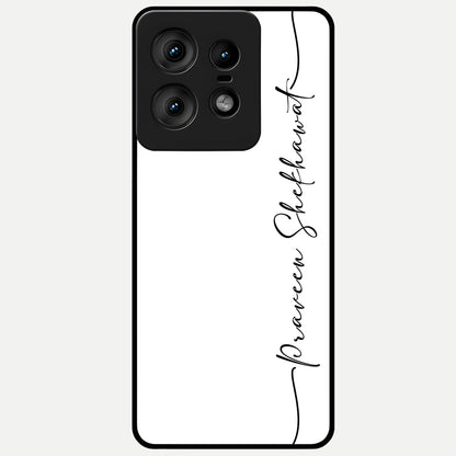  White Tune Custom Name Glass Case For Moto Edge50 Pro back cover – personalized glossy printed glass finish