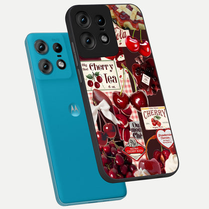  Aesthetic Cherry Tea phone case For Moto Edge50 Pro showing premium glass back cover with detailed artwork