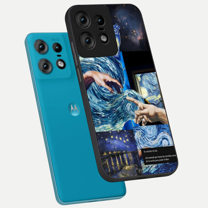  Aesthetic Vando Hands phone case For Moto Edge50 Pro showing premium glass back cover with detailed artwork